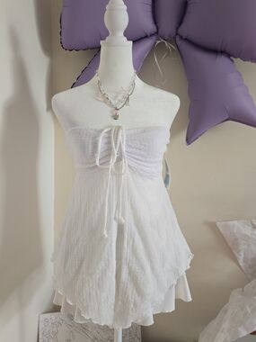 Haley & June Convertible Halter Tube Top Coquette White Babydoll Split Front M